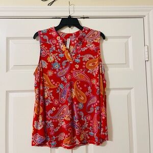 Vibrant Red Paisley Sleeveless Top